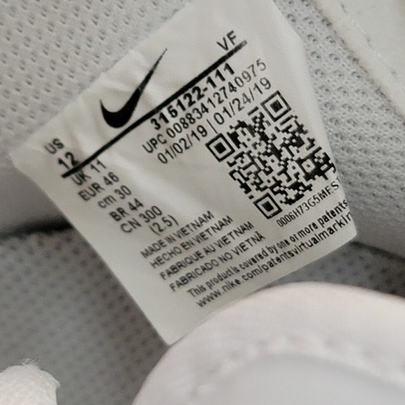 Nike triple White Men's Size 12 US Sneakers 315122-111 Air Force 1 Leather - Picture 5 of 7